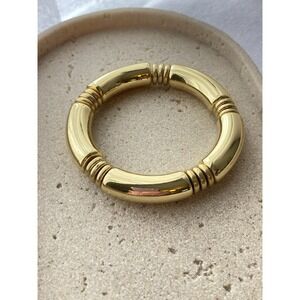Gold‎ Tone Stretch Bracelet Plastic Couture Avant Garde Statement Chunky